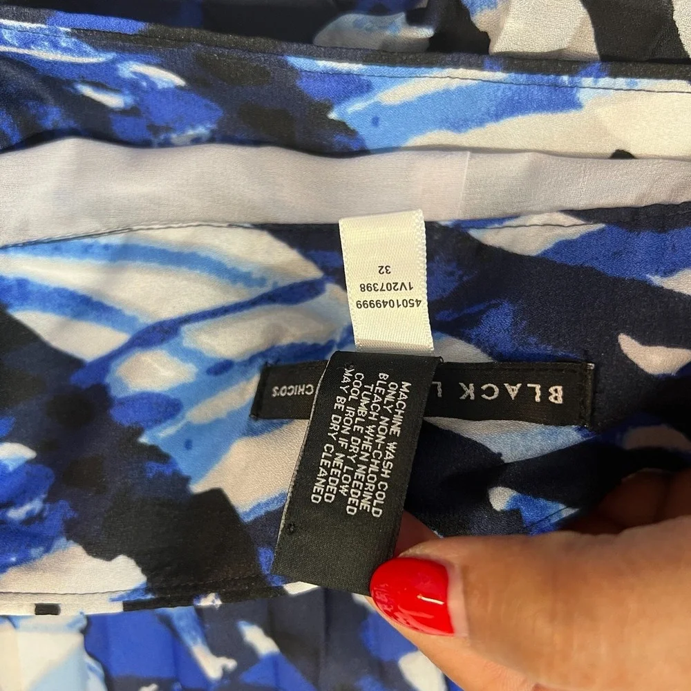 Black Label by Chico's Maxi‎ Skirt Womens M Blue White Zebra Print Lined Pleated